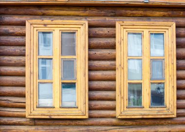 Doku, arka plan. ahşap windows, ahşap ev, ev yapılmış