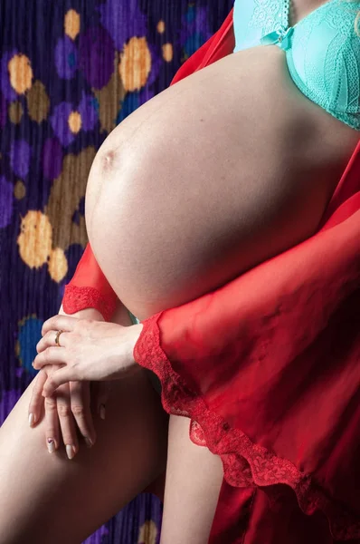 Ventre Une Femme Enceinte Grossesse Dernière Étape Mois — Photo