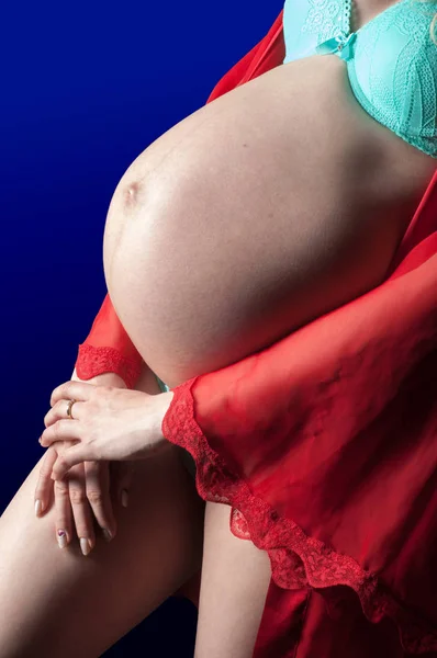 Ventre Une Femme Enceinte Grossesse Dernière Étape Mois — Photo