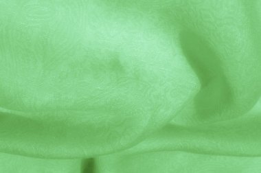 Doku, arka plan, desen. Kumaş - ipek ışık. Soluk yeşil kumaş. Güzel resim. Vintage soluk kumaş, astar için uygun. Polyester. Çok uçuk yeşil veya doğru renk tuşları ile kekler için.