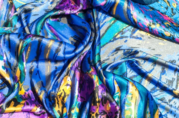 Texture Tissu Fond Foulard Femme Tissu Soie Est Bleu Motif — Photo