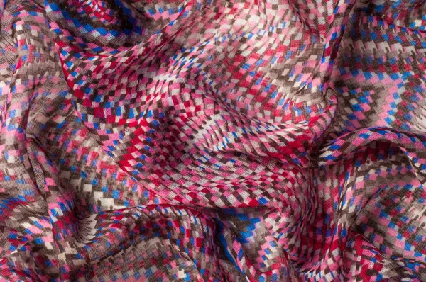 Doku, arka plan, desen. Bir yün yün kartı Missoni renk. Beyaz, kırmızı, kahverengi, siyah. Soyut çizim.