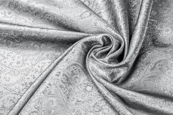 Textura Fondo Patrón Gray Paisley Silk Jacquard Una Tela Brillante — Foto de Stock