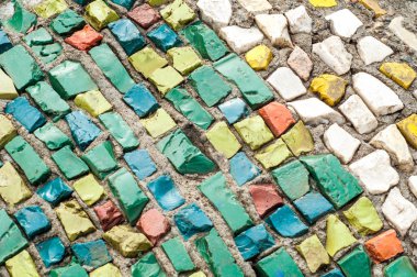 Doku, arka plan, desen. Portre fotoğraf çok renkli mozaik taş. Yapı tasarım dekor. Yüzme Havuzu duvar ve zemin kaplama