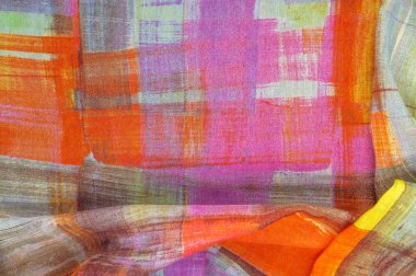 Doku arka plan deseni. İpek ince kumaş, beyaz, yeşil, kırmızı, pembe ve sarı kareler soyut desen. resimde. İnce çizgi çizme. arka plan deseni, oryantal tarzda.