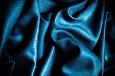 Doku, arka plan. Şablon. İpek kumaş mavi, mavi ipek örtüsü