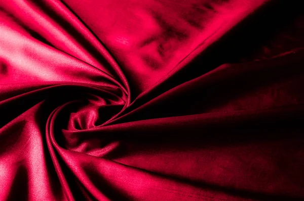 Texture, background, pattern. Dark red silk fabric. Silk satin F — Stock Photo, Image