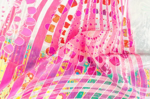 Textuur Achtergrondafbeelding Zijde Stof Met Abstracte Patroon Close Van Kleurrijke — Stockfoto