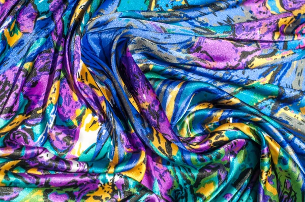 Textura Tela Fondo Bufanda Mujer Tela Seda Azul Patrón Floral — Foto de Stock