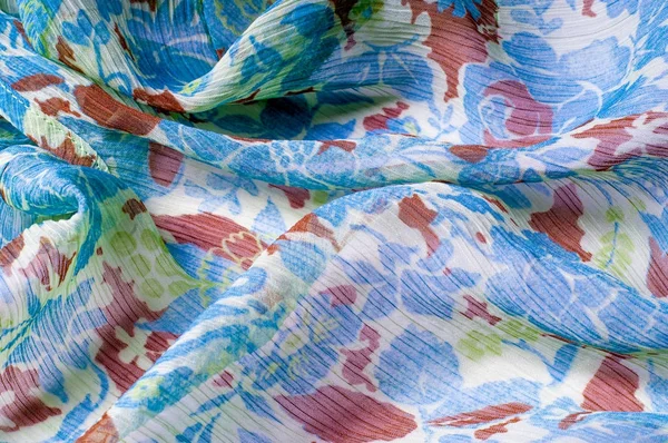 Doku, arka plan, desen. Kumaş krep de chine. Mavi beyaz 