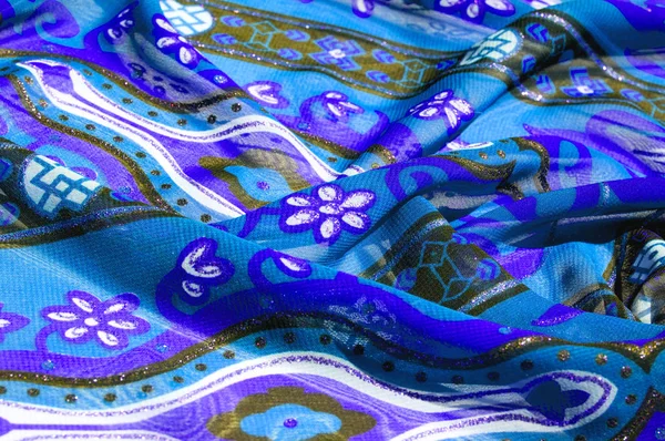 Achtergrond textuur blauwe zijde stof met een patroon. Deze lichte s — Stockfoto