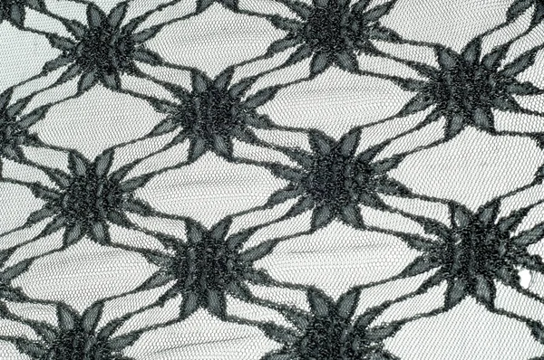 Textura, fondo, patrón. Encaje negro sobre fondo blanco — Foto de Stock