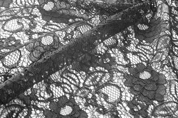 Texture Fond Motif Tissu Dentelle Noire Fond Tissu Roses Stylisées — Photo