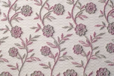 Doku, arka plan, desen. Pembe dantel çiçek o ile dekore edilmiştir.