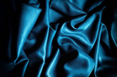 Doku, arka plan. Şablon. İpek kumaş mavi, mavi ipek örtüsü
