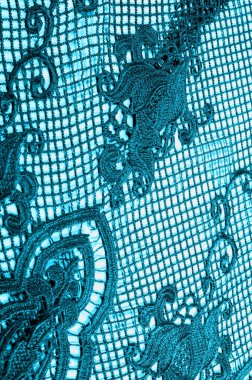 doku, desen. dantelli mavi kumaş. Kraliyet blu Venedik işlemeli