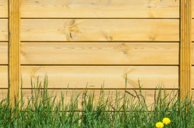 Doku, arka plan, desen. İyi bir arka plan. Panoları kalkan olarak bağlanır. Ahşap duvar yeşil çim ile. Ahşap doku, doğal ahşap arka plan.