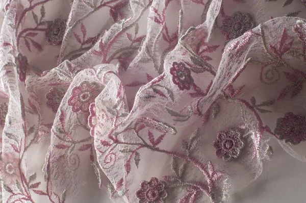 Textur Hintergrund Muster Rosa Spitze Mit Blumen Auf Weißem Hintergrund — Stockfoto
