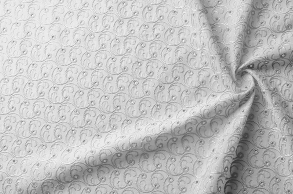 Textur Hintergrund von Stoff. Tuch mit gelochten Kreisen. weiß — Stockfoto