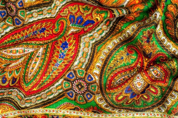 Texture Background Pattern Woman Headscarf Shawl Bright Colors Paisley Indian — Stock Photo, Image