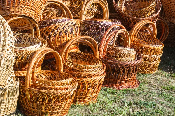 Background texture. Wicker baskets from willow rods