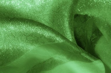 Doku, arka plan, desen. Kumaş - ipek ışık. Soluk yeşil kumaş. Güzel resim. Vintage soluk kumaş, astar için uygun. Polyester. Çok uçuk yeşil veya doğru renk tuşları ile kekler için.