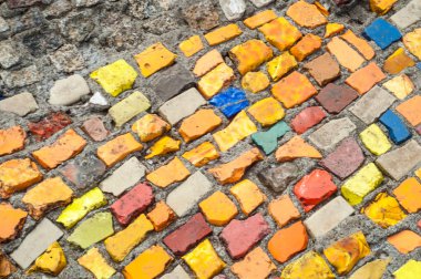 Doku, arka plan, desen. Portre fotoğraf çok renkli mozaik taş. Yapı tasarım dekor. Yüzme Havuzu duvar ve zemin kaplama