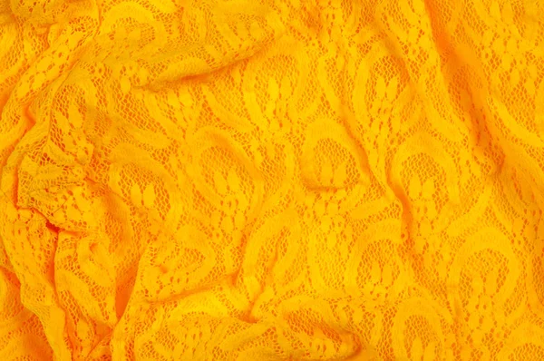 Tekstura Tkaniny Tło Koronkowy Żółty Tkaniny Koronki Cienkie Tkaniny Otwartym — Zdjęcie stockowe