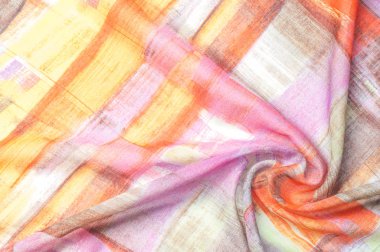 Doku arka plan deseni. İpek ince kumaş, beyaz, yeşil, kırmızı, pembe ve sarı kareler soyut desen. resimde. İnce çizgi çizme. arka plan deseni, oryantal tarzda.