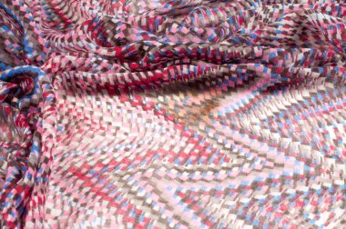 Doku, arka plan, desen. Bir yün yün kartı Missoni renk. Beyaz, kırmızı, kahverengi, siyah. Soyut çizim.