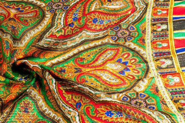 Texture Background Pattern Woman Headscarf Shawl Bright Colors Paisley Indian — Stock Photo, Image