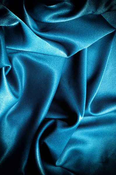 Texture Fond Modèle Tissu Soie Bleu Draperie Soie Bleue Tissu — Photo