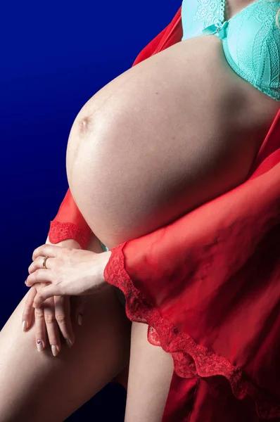 Buik Van Een Zwangere Vrouw Zwangerschap Van Laatste Etappe Maand — Stockfoto