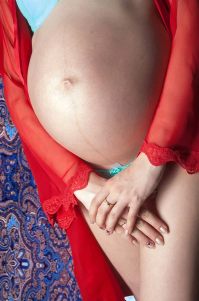 Живот Беременной Женщины Беременность Последней Стадии Месяцев — стоковое фото