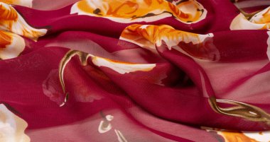 Doku, arka plan, pembe çiçek pri ile bordo ipek kumaş