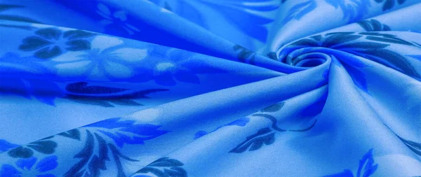 Textura, fondo, patrón, delicada seda azul con pri floral —  Fotos de Stock