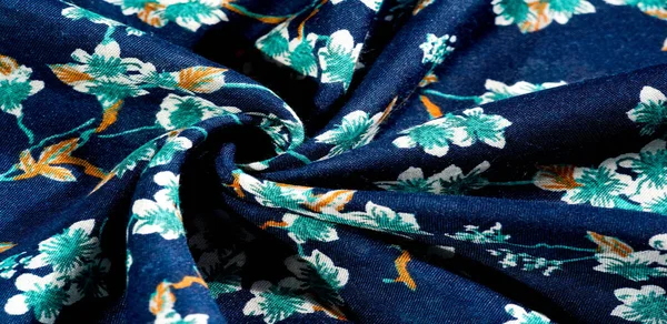 Texture, fond, motif, tissu bleu avec des couleurs vertes de f — Photo