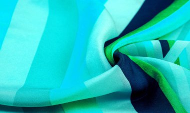 İpek kumaş, çizgili kumaş mavi ve masmavi yeşil beyaz çizgiler, eski