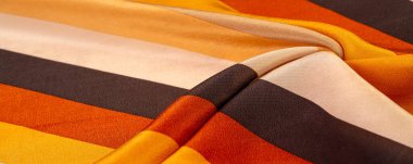 İpek kumaş, çizgili kumaş, kahverengimsi sarı kırmızı bej çizgiler, eski