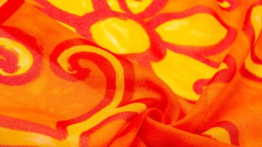 doku ipek, boyalı sarı çiçekler ile kumaş kırmızı arka plan 