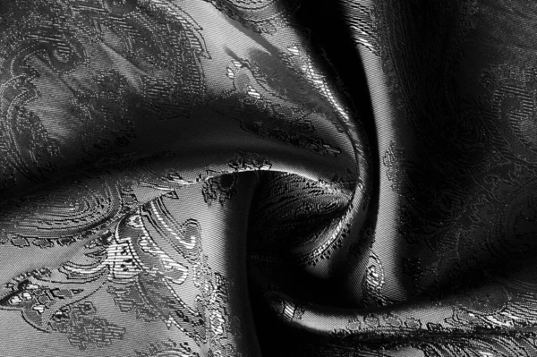 Textúra, háttér, fekete acél szürke szövet a Paisley Patt — Stock Fotó