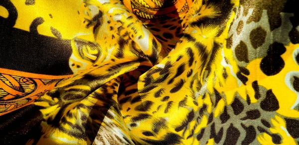 Texture, pattern, background. leopard silk fabric. Screen printi — Stock Photo, Image