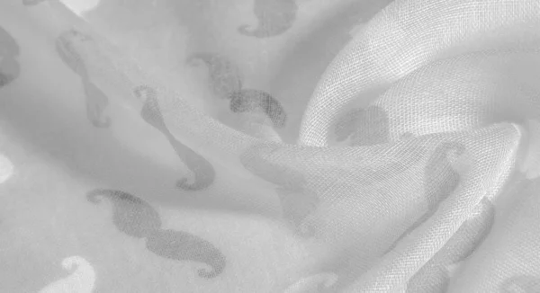 Textuur achtergrond, witte zijde stof met geschilderde cartoon musta — Stockfoto
