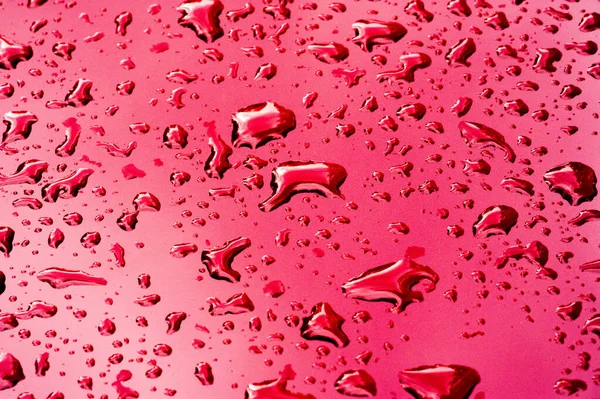 Lluvia de verano, gotas de agua en la pintura del coche. una pequeña ronda o p —  Fotos de Stock