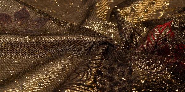 Texture, background, pattern, lace with gold sequins Elastic lac — Stock Photo, Image