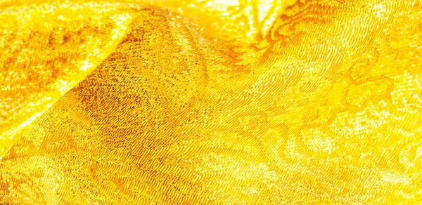 Texture background, pattern. fabric; yellow gold brocade. Organz — Stock Photo, Image