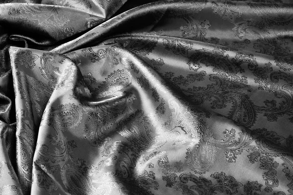 Texture, sfondo, tessuto grigio acciaio nero con patt paisley — Foto Stock