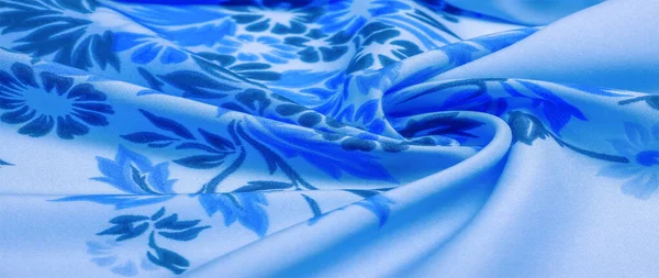 Texture, background, pattern, delicate blue silk with floral pri — Stock Photo, Image