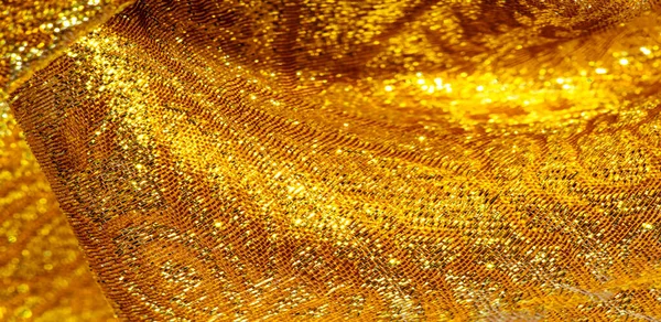 Textura de fondo, patrón. tela; brocado de oro amarillo. Organz — Foto de Stock