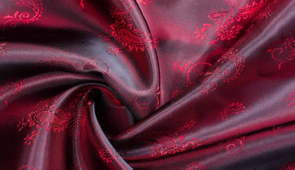 Textura, tela, seda roja con patrón paisley. Esta hermosa p —  Fotos de Stock